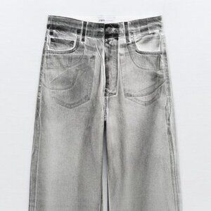 Zara TRF Metallic Mid Rise Denim Black